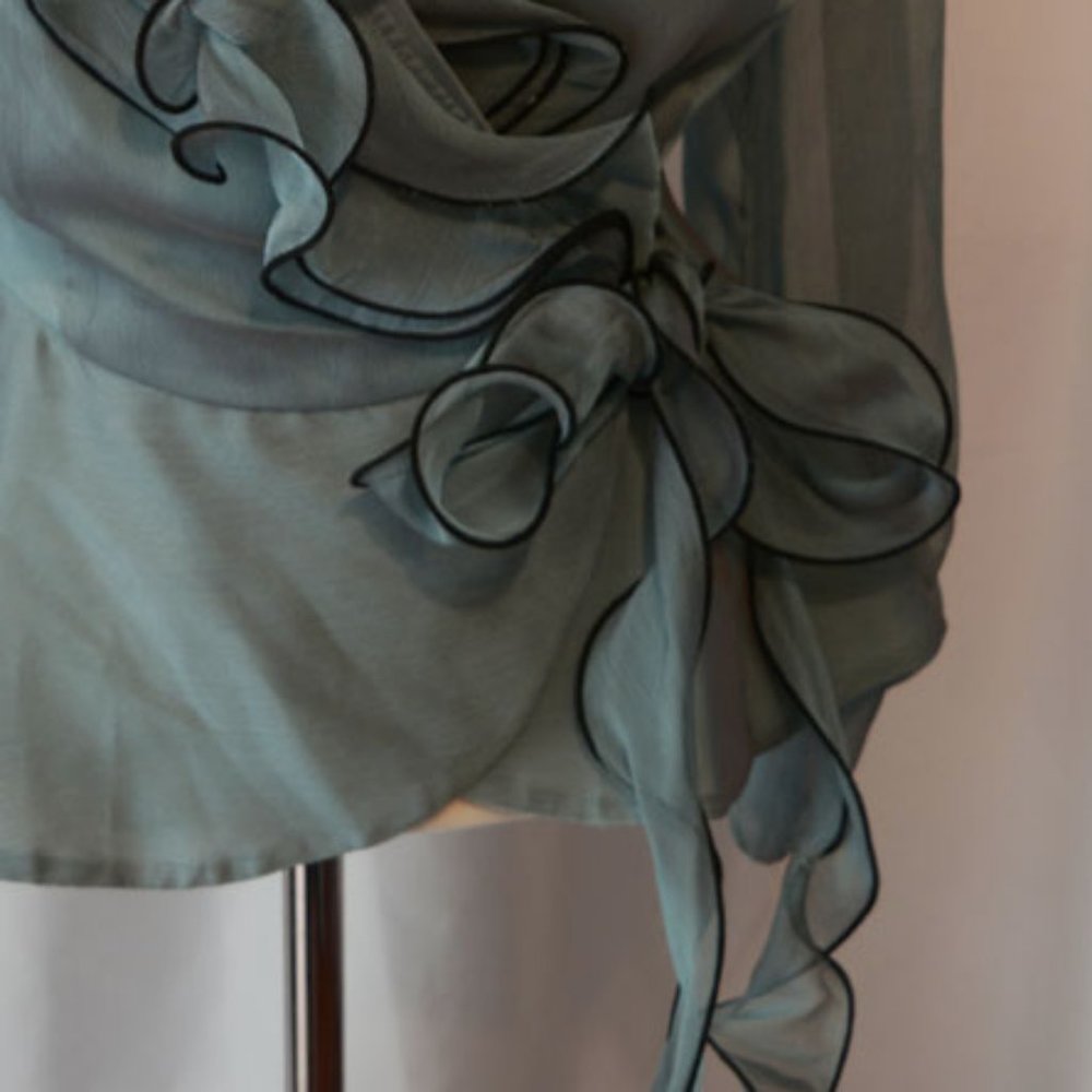 NWT Camille La Vie Teal Chiffon blouse w/ ruffles - Picture 6 of 13